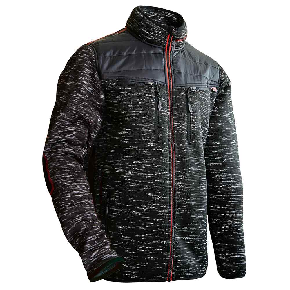 Inuit Winterjacke in Schwarz-Grau mit roten Akzenten, Stehkragen und Reißverschluss