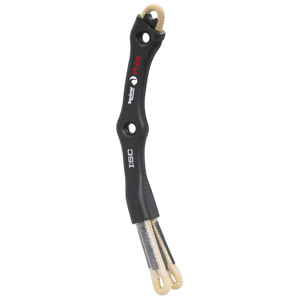 Squirrel Flex Tether von ISIC, schwarzes flexibles Verbindungsteil mit beige-farbenen Schlaufen an beiden Enden und zwei runden Löchern