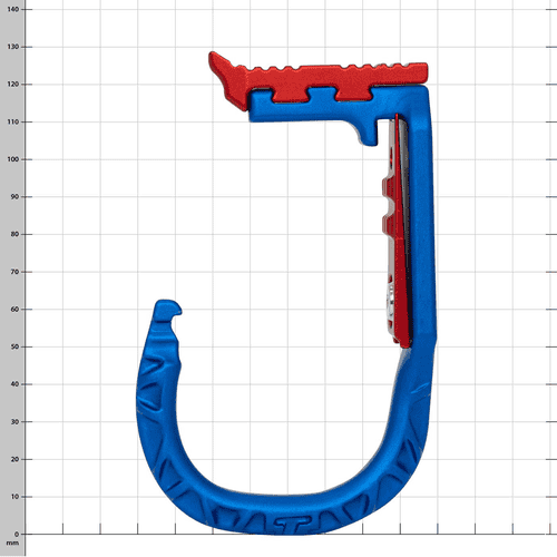 skyHOOK Open Gate in Blau und Rot, seitliche Ansicht mit sichtbaren Details und Struktur