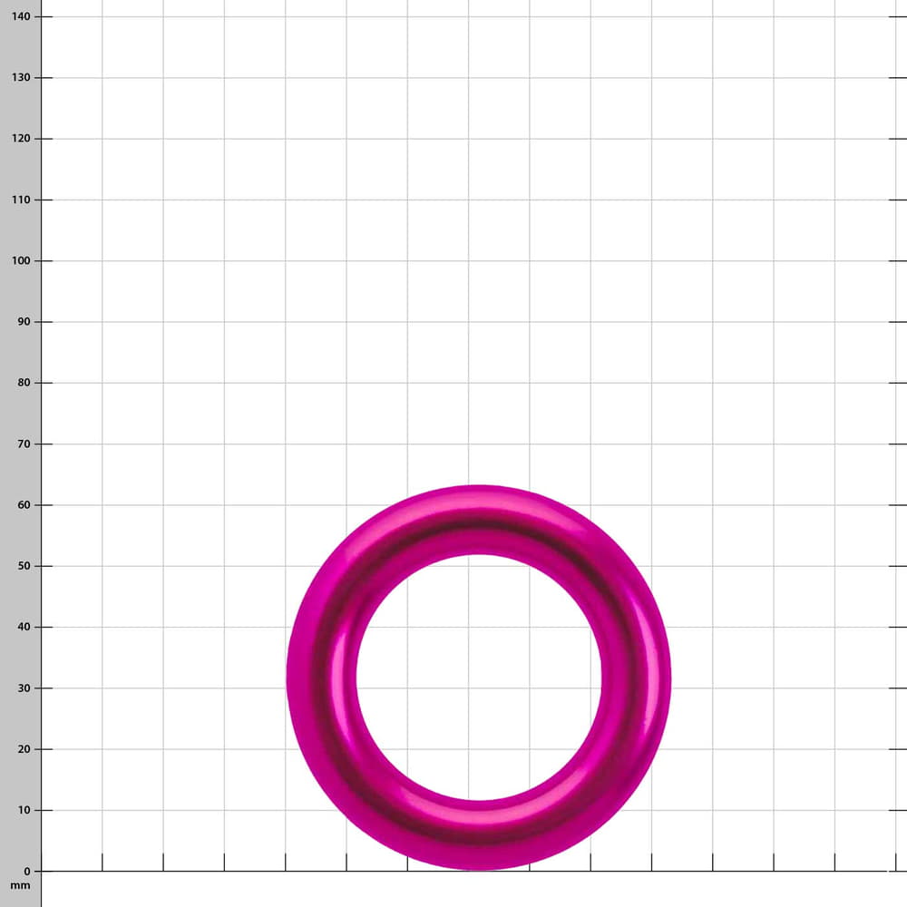 Aluring 40 Pink, pinkfarbener Ring mit glatter Oberfläche, vor weißem Hintergrund mit Messraster