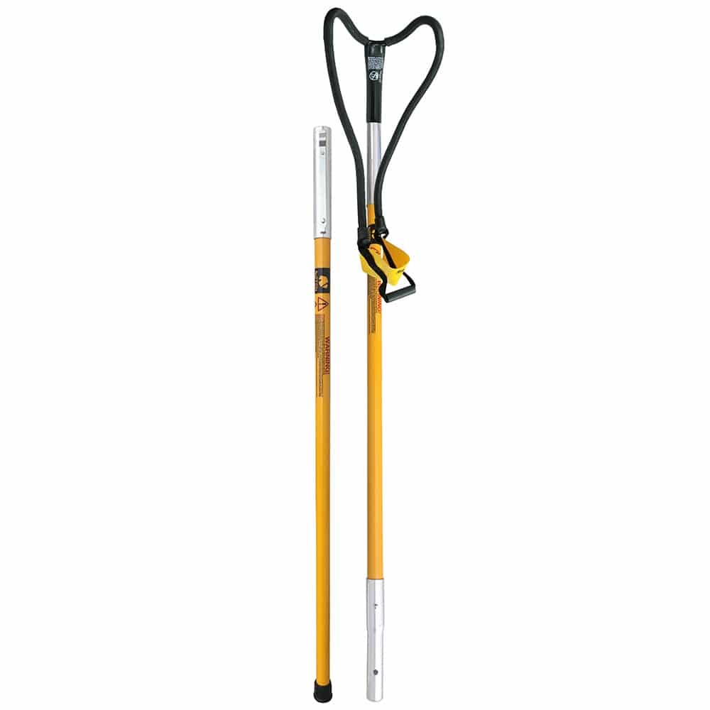 Big Shot, gelber langer Stab mit schwarzem Griff und gelbem Gurtband mit schwarzem Handgriff