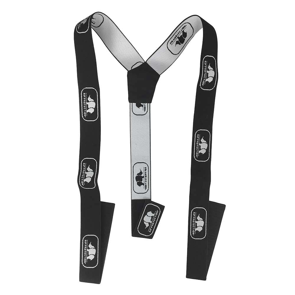SIP Hosenträger in Schwarz und Grau mit SIP Protection Logos auf den Trägern