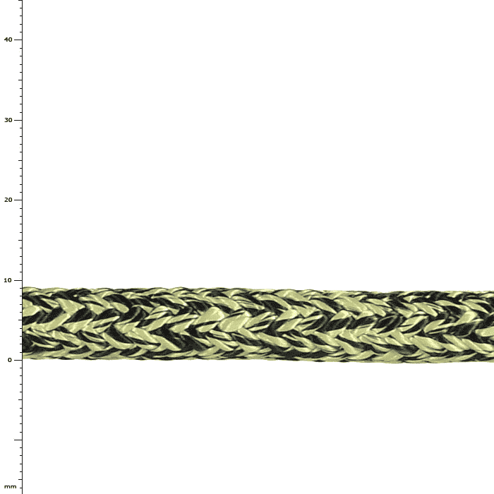 XS 9.1 Seil mit gelb-schwarzer Flechtung, Nahaufnahme des Materials und der Struktur