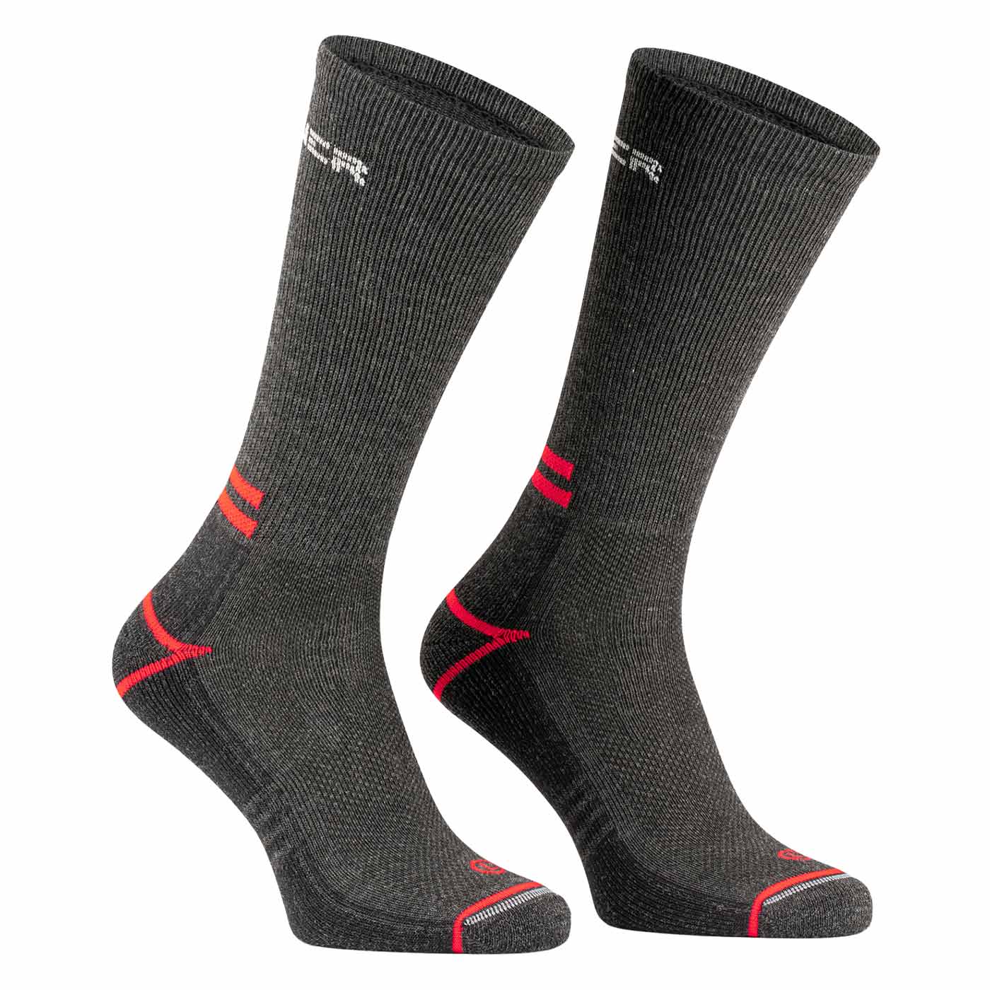 Outdoor Light graue Sportsocken mit roten und weißen Akzenten, ohne sichtbaren Herstellername.