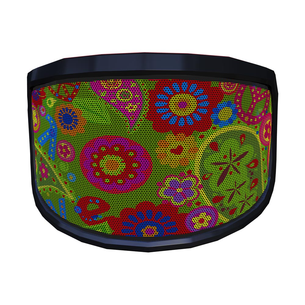 PROTOS® Visier Special Edition mit buntem, floralen Muster und schwarzem Rahmen, leicht schräg von vorne