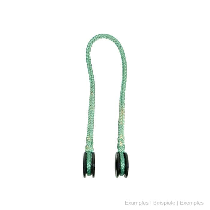 Rigging Ring M, zwei schwarze Ringe an einem grünen Seil, das zu einer Schlaufe verbunden ist