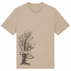 Stone Pine Tree T-Shirt in beige mit schwarzem Baum-Design auf der Vorderseite