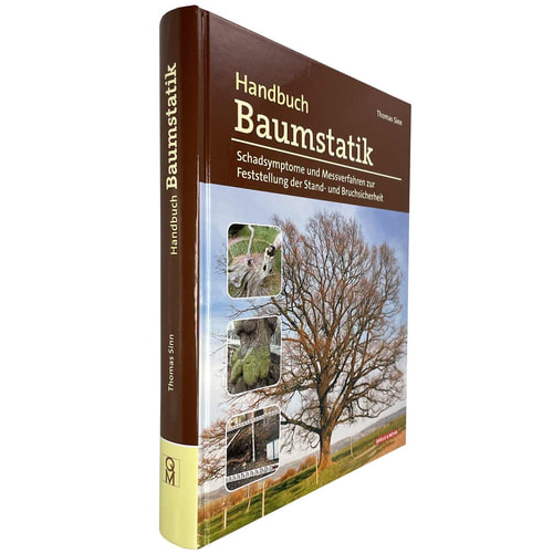 Buch "Handbuch Baumstatik" von Thomas Sinn mit braunem Buchrücken und gelbem unteren Bereich, Verlag Quelle & Meyer, schräg von vorne fotografiert