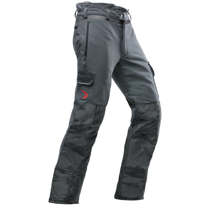 Arborist Schnittschutzhose in Grau und Schwarz, mit mehreren Taschen und verstärkten Knien