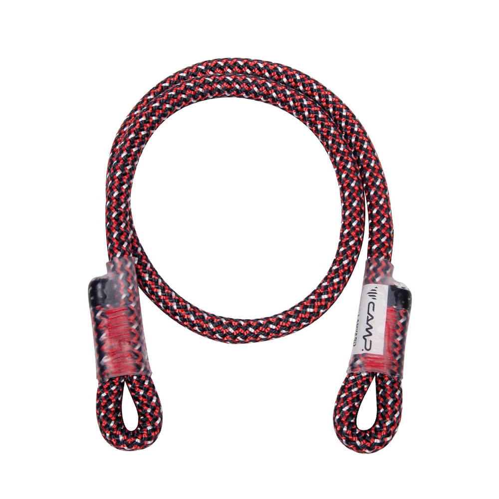 Gyro Lanyard Spare Cord von CAMP, eine geflochtene Ersatzleine in Schwarz, Rot und Weiß mit Schlaufen an beiden Enden