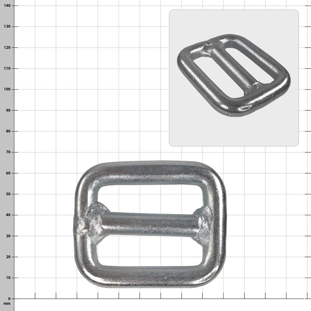 GEFA 2/4 t Spezialschnalle aus Metall, rechteckig mit zwei Öffnungen und mittlerem Steg, auf kariertem Hintergrund