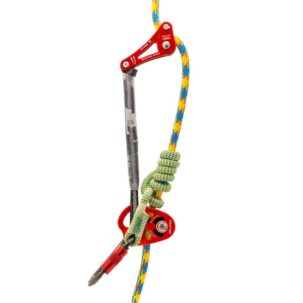 Rope Wrench Double PPE Regulations System Kit von ISC, rotes Metallgerät mit Seil und Karabiner