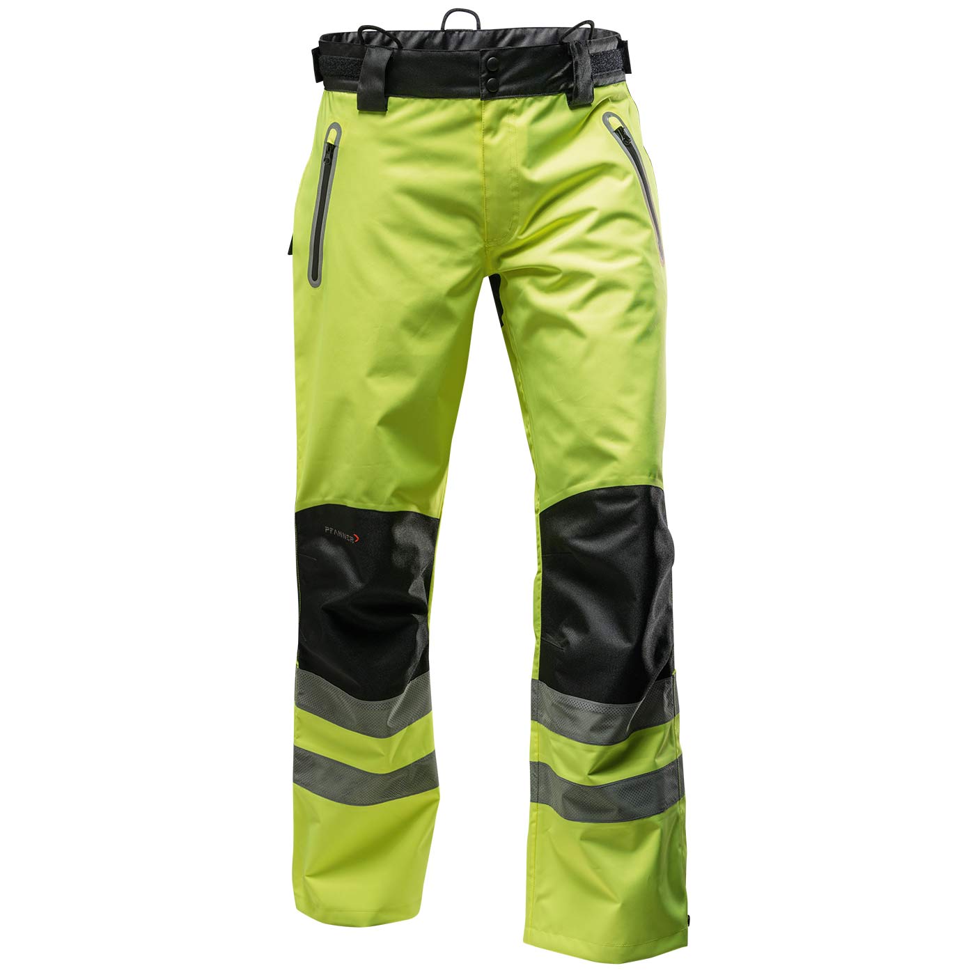 Nanoshield® Regenhose EVO EN 20471, gelb-schwarze Regenhose mit reflektierenden Streifen an den Beinen und Reißverschlusstaschen vorne