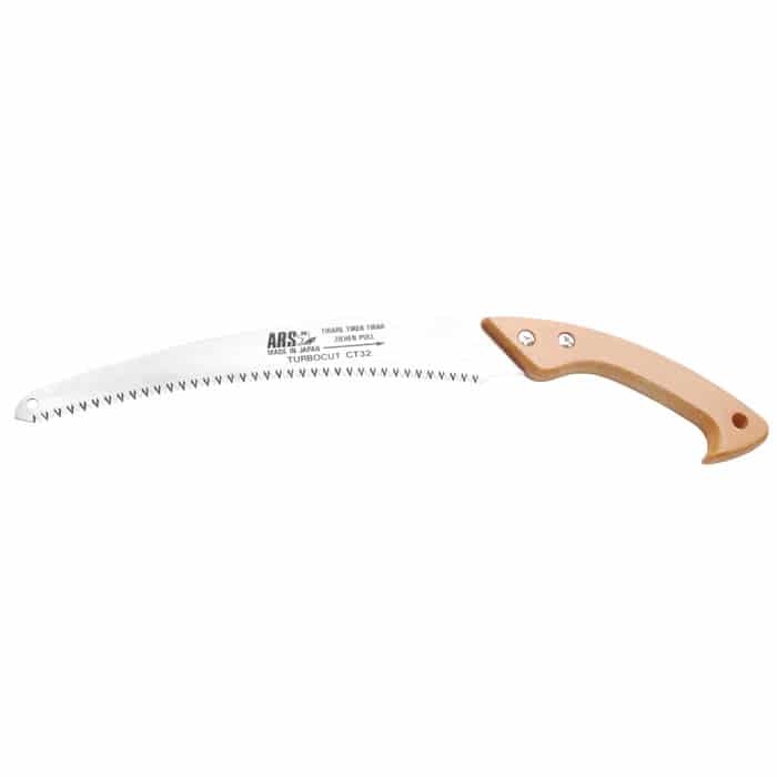 TurboCut Original Handsäge mit gebogenem, gezahntem Metallblatt und hellem Holzgriff, Hersteller ARS, Modell TurboCut CT32