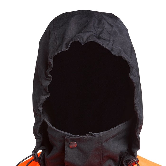 Schwarze Kapuze der Keiu Regenjacke mit elastischem Saum