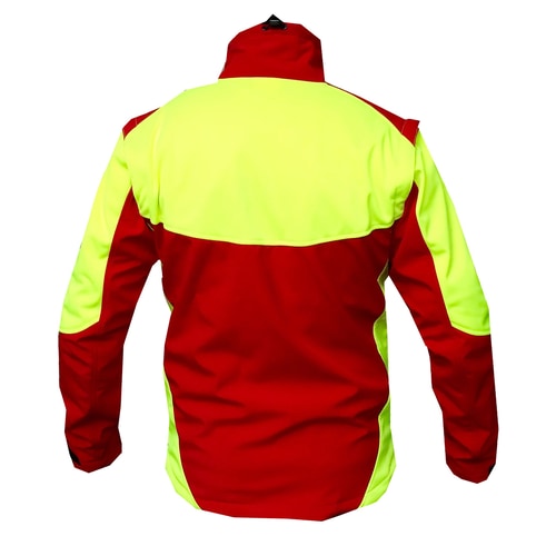 Aigoual R Jacke in Rot und Gelb von hinten mit hohem Kragen und langen Ärmeln