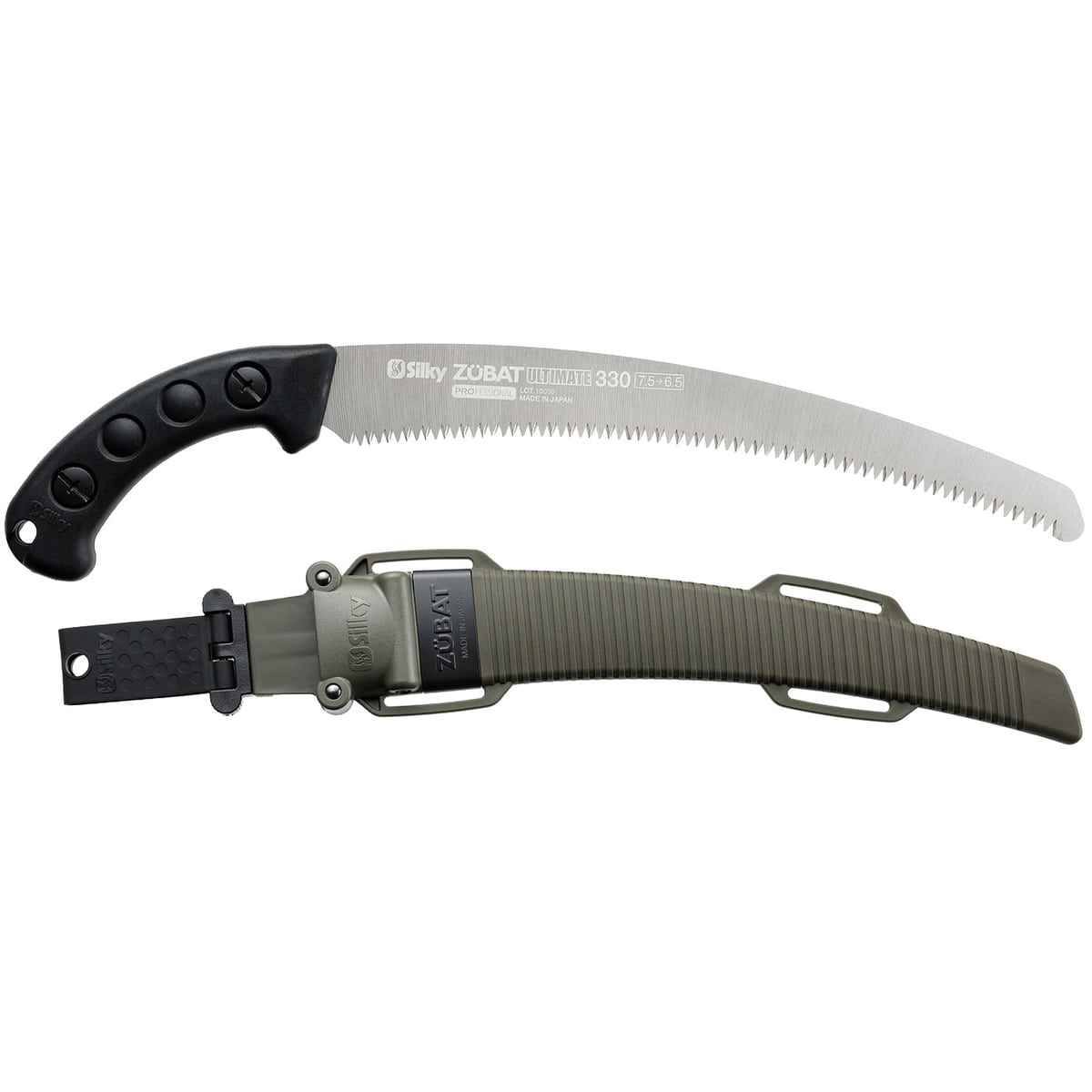 Silky Zübat Ultimate 330-6.5-7.5 Handsäge mit schwarzem Griff und grünem Kunststoff-Etui
