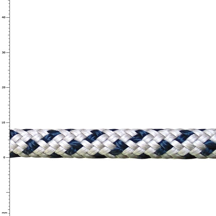 Bee-Line 8 Seil in Weiß und Blau, eng geflochten, ohne sichtbaren Hersteller oder Typangabe