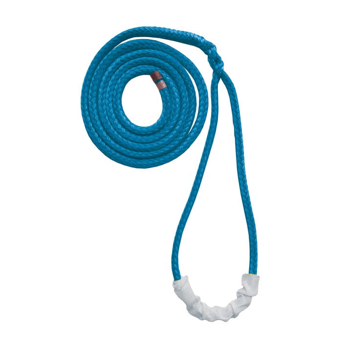 Deadeye Sling 14, blaues Seil mit weißem Schutzüberzug an einer Schlaufe, Produktname sichtbar