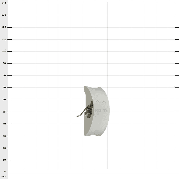 RopeGuide TwinLine Klemmbacke, silberfarbene halbkreisförmige Metallklemme mit einer kleinen Spiralfeder in der Mitte