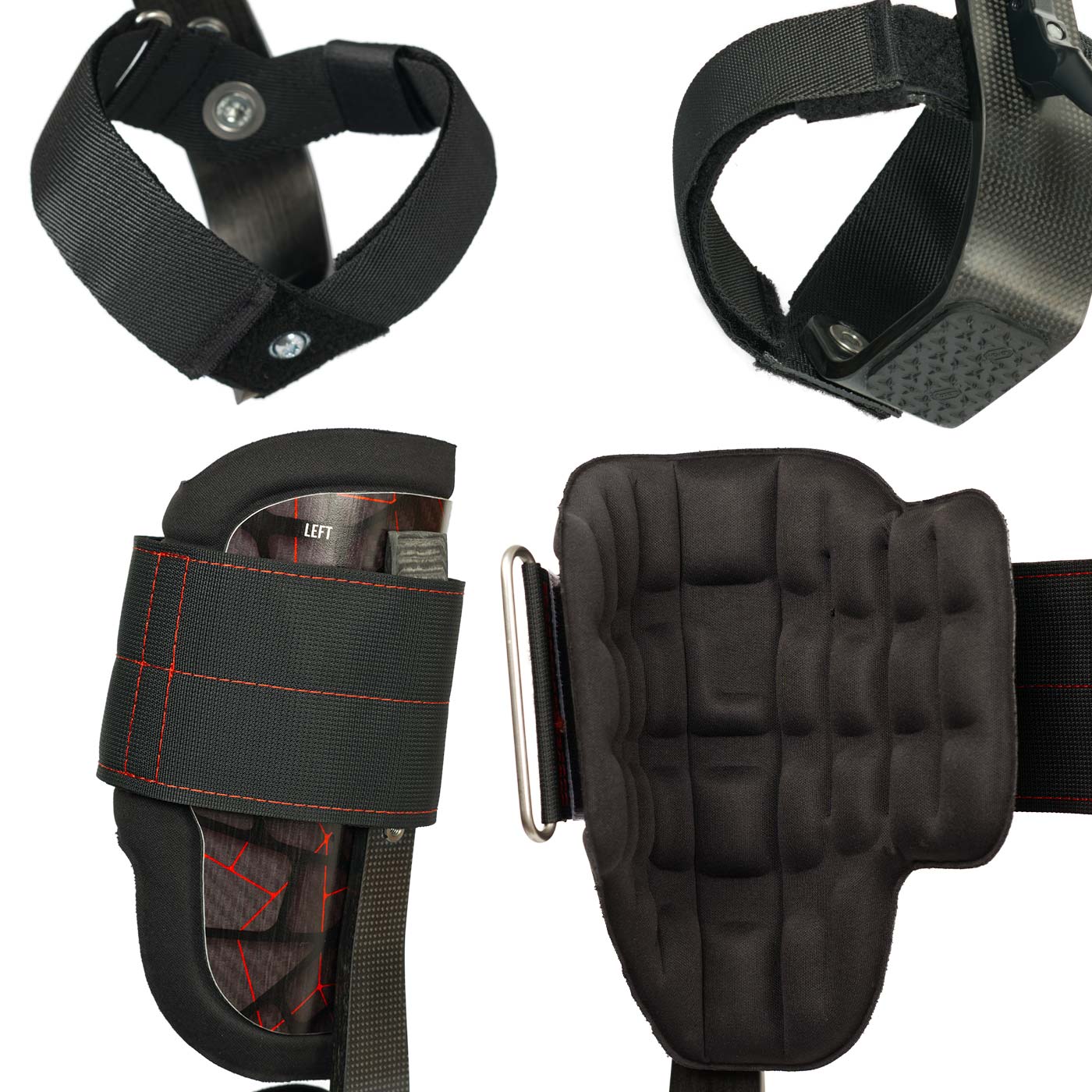 Distel Carbon 3.1 Velcro von Distel, Nahaufnahme von gepolstertem schwarzen Klettverschluss und Fußriemen, Detailansicht