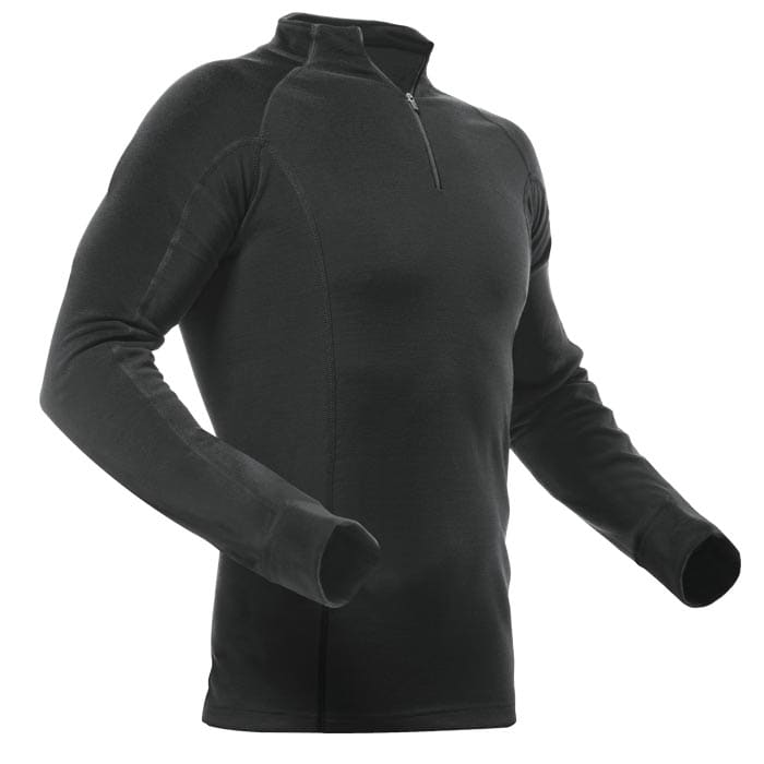 Merino-Modal Shirt langarm in Schwarz mit halbem Reißverschluss und Ton-in-Ton-Nähten