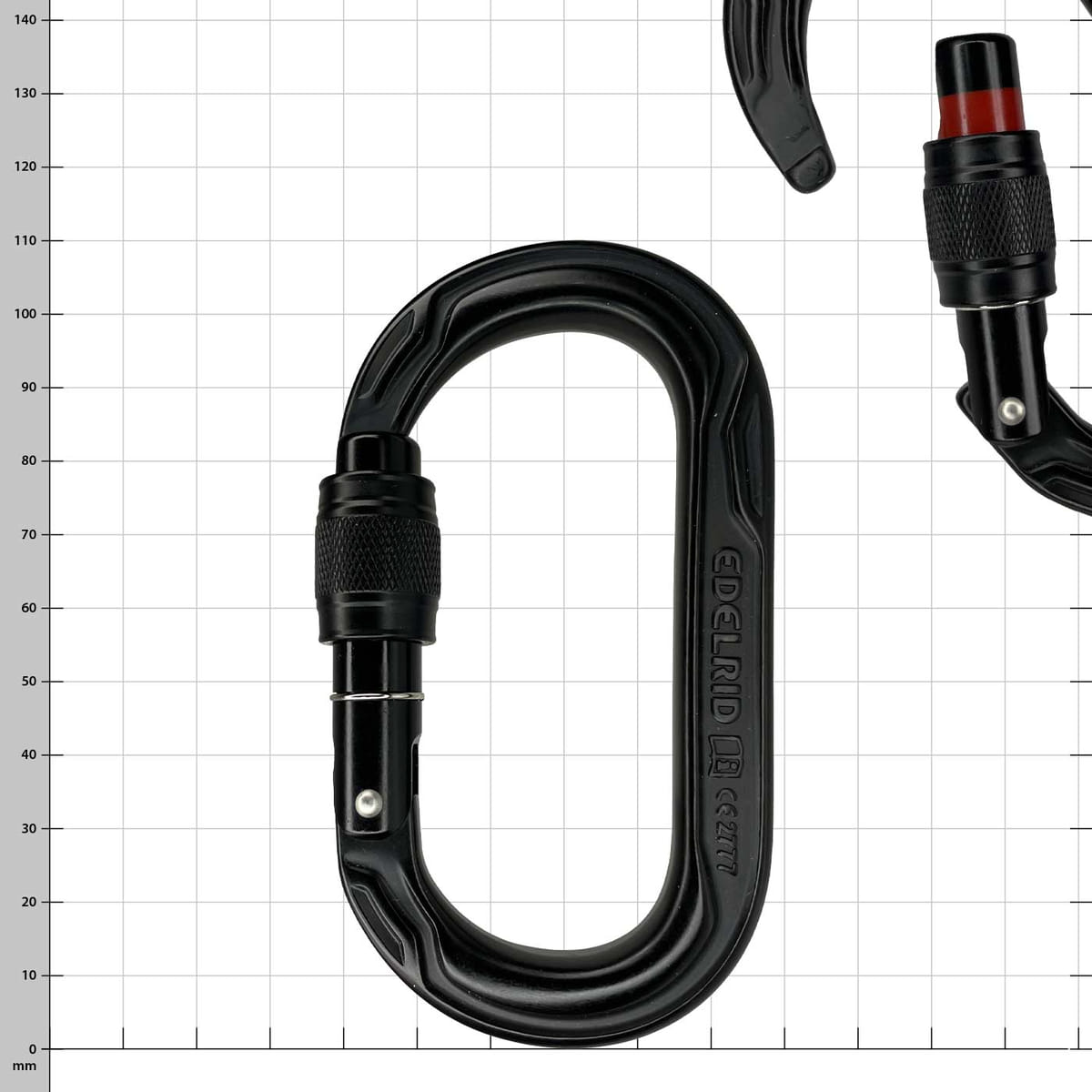 Oval Power 2500 Screw von Edelrid, schwarzer ovaler Karabiner mit Schraubverschluss und feiner Rändelung am Verschluss