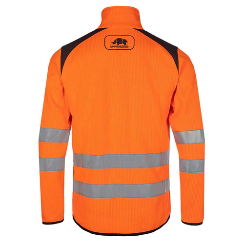 Tundra Flash Jacke in Orange mit reflektierenden Streifen auf der Rückseite und schwarzem Schulterbereich, Hersteller Rhino, Typ nicht sichtbar
