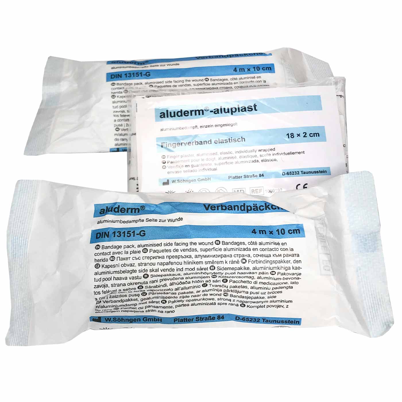 First Aid XS Füllset mit aluderm Verbandpäckchen 4 m x 10 cm und aluderm-aluplast Fingerverband elastisch 18 x 2 cm