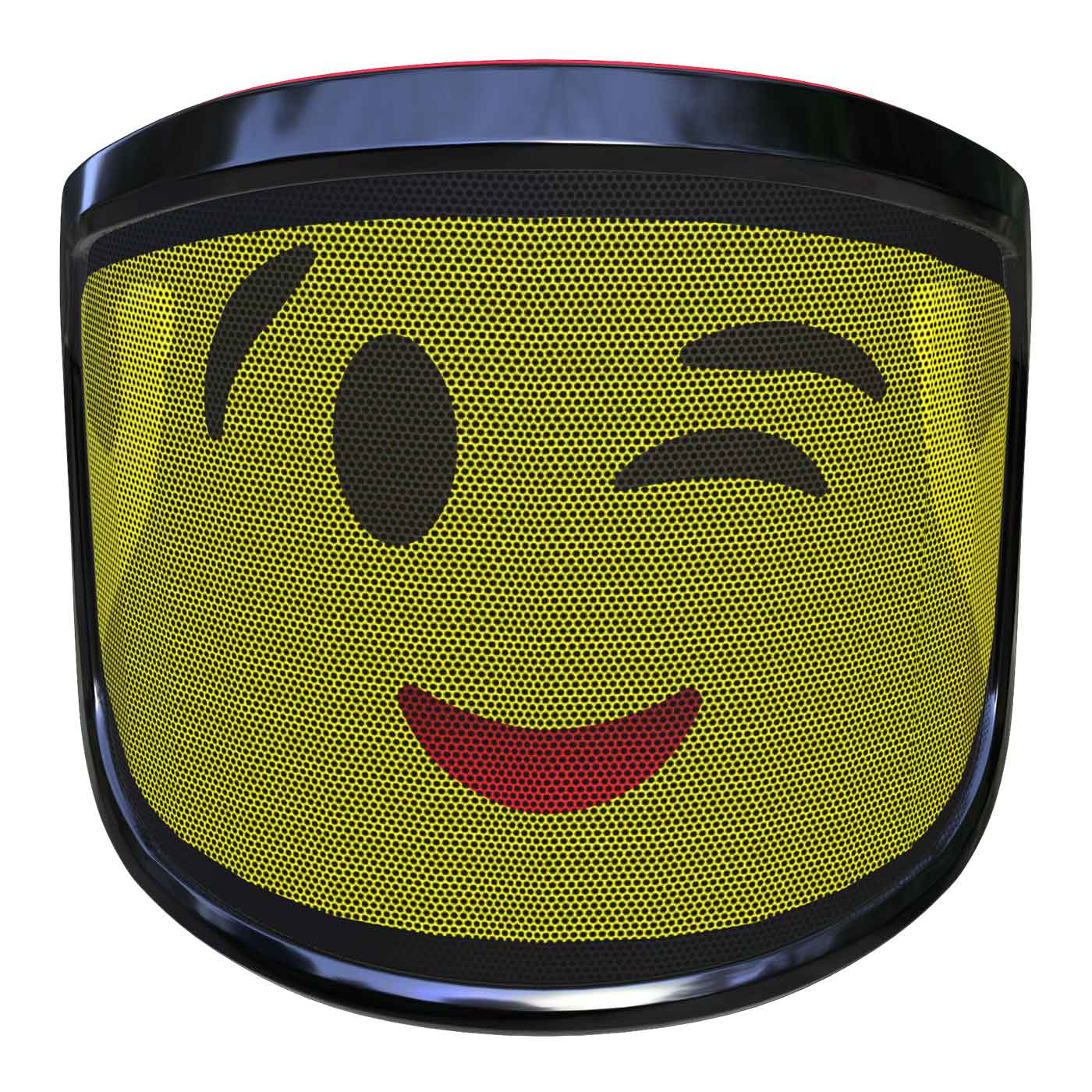 PROTOS® Visier Arbormoji mit gelbem Gitter und zwinkerndem Emoji-Gesicht, schwarzer Rahmen und roter Oberkante