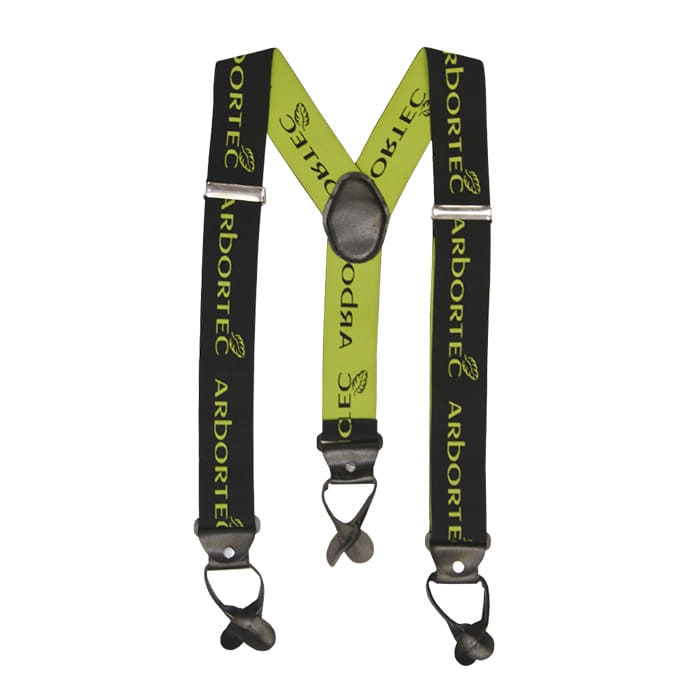 Arbortec Hosenträger in Schwarz und Grün mit gelbem Schriftzug und Metallclips