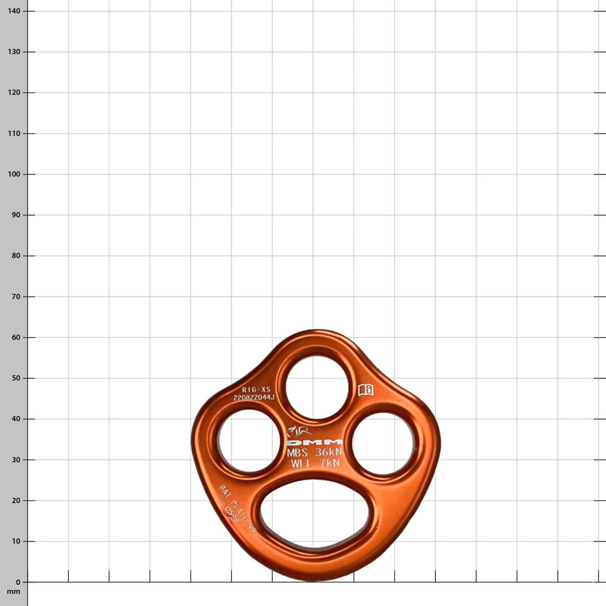 Bat Plate XS, orangefarbene Metallplatte mit vier Öffnungen, Hersteller DMM