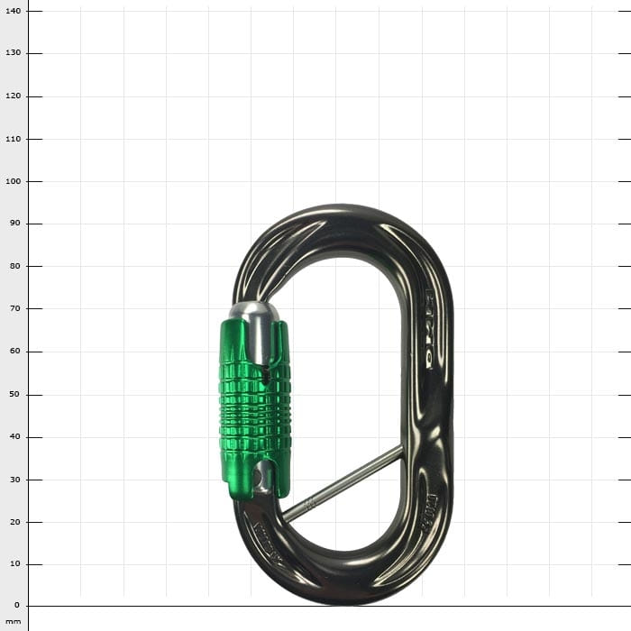 PerfectO Captive Bar Karabiner mit schwarzem Körper und grünem Verschluss