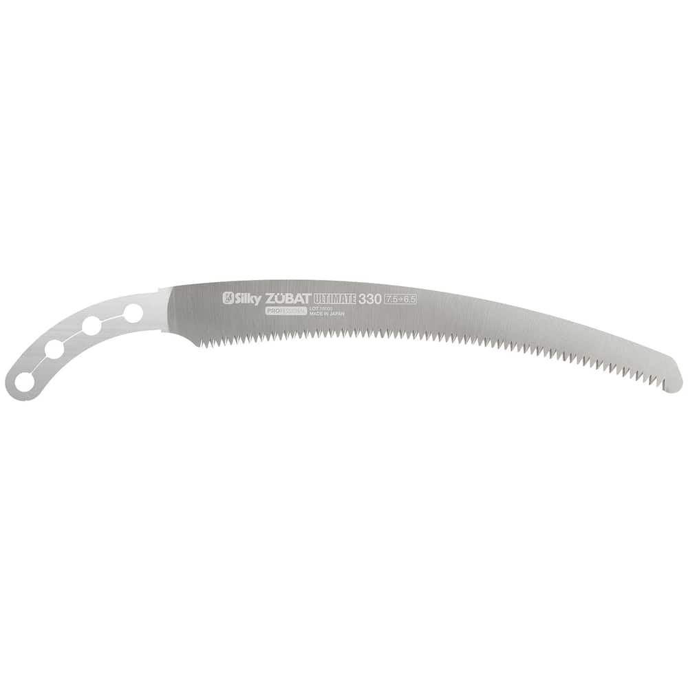 Zübat Ultimate 330-6.5-7.5 Sägeblatt von Silky, gebogenes Sägeblatt aus Metall mit Zähnen und mehreren runden Löchern am Griffende.