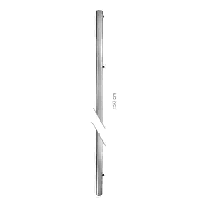 Hayauchi 630 Stange oben, lange silberne Metallstange mit drei kleinen Befestigungspunkten und einer Längenangabe von 158 cm