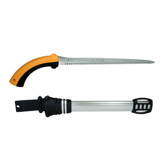 Silky Tsurugi 300-10 Handsäge mit gelb-schwarzem Griff und silberner Schutzhülle