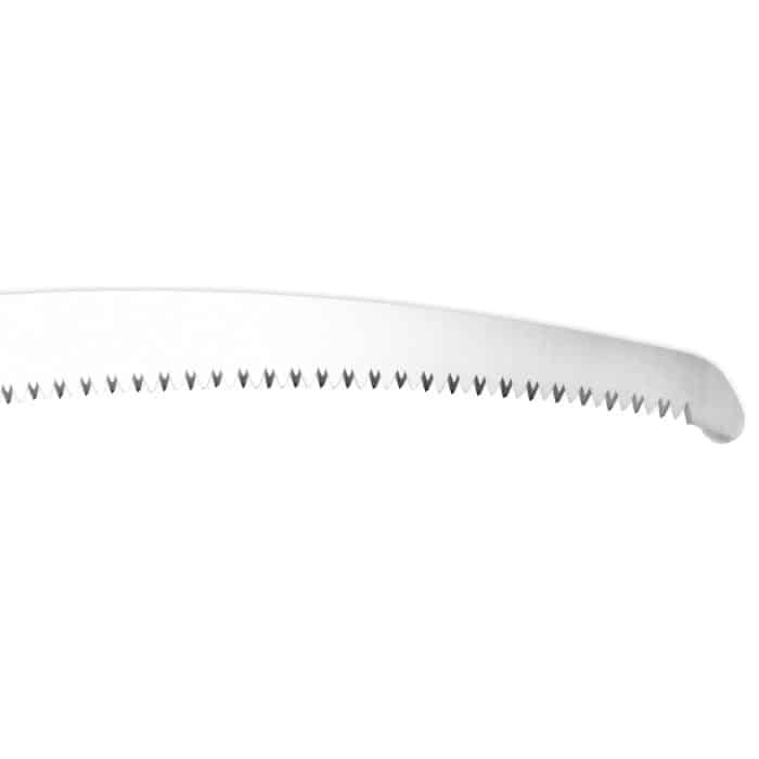 Zübat 390-7.5 Sägeblatt, gebogenes Sägeblatt mit scharfen Zähnen auf weißem Hintergrund