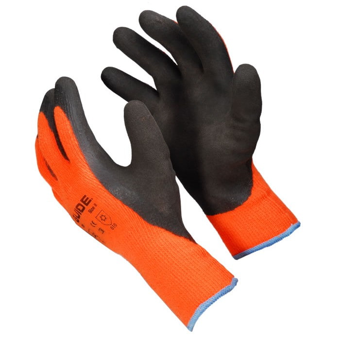 158 Latex Winter-Grip Arbeitshandschuhe, orange mit schwarzer Latexbeschichtung auf der Handinnenfläche und den Fingern
