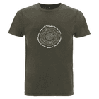 Treeslice T-Shirt in Olivgrün mit weißem Baumstamm-Querschnitt-Motiv auf der Brust