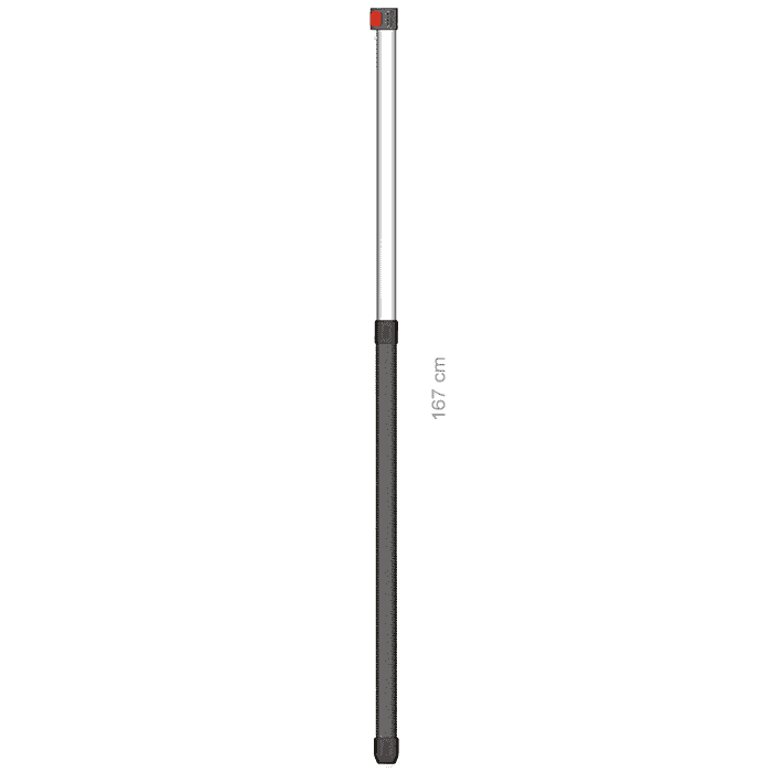 Hayauchi 630 Stange unten, lange Stange mit schwarzem Griff und weißem Schaft, oben mit rotem und grauem Teil, Länge 167 cm