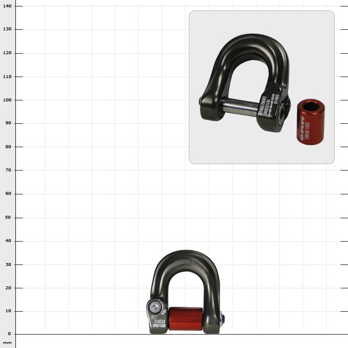Compact Shackle S, schwarzes Metall-Schäkel mit rotem Zylinder, Produktname sichtbar