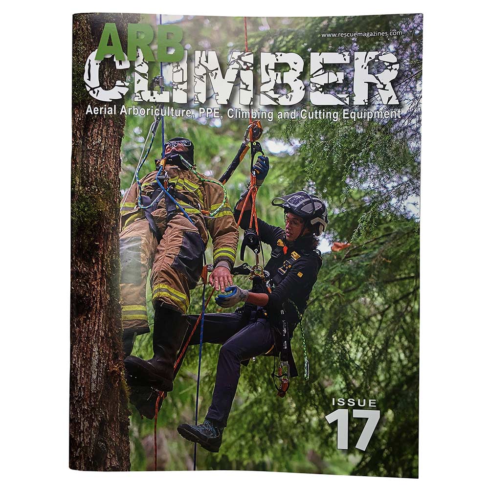 Arb Climber No. 17 Magazin mit einem Bild von zwei Personen in Kletterausrüstung an einem Baum und dem Titel „ARB CLIMBER“ oben auf dem Cover
