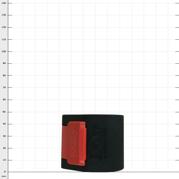 Hayauchi Klemmschelle klein, schwarze Klemmschelle mit rotem Clip, Herstellername nicht sichtbar
