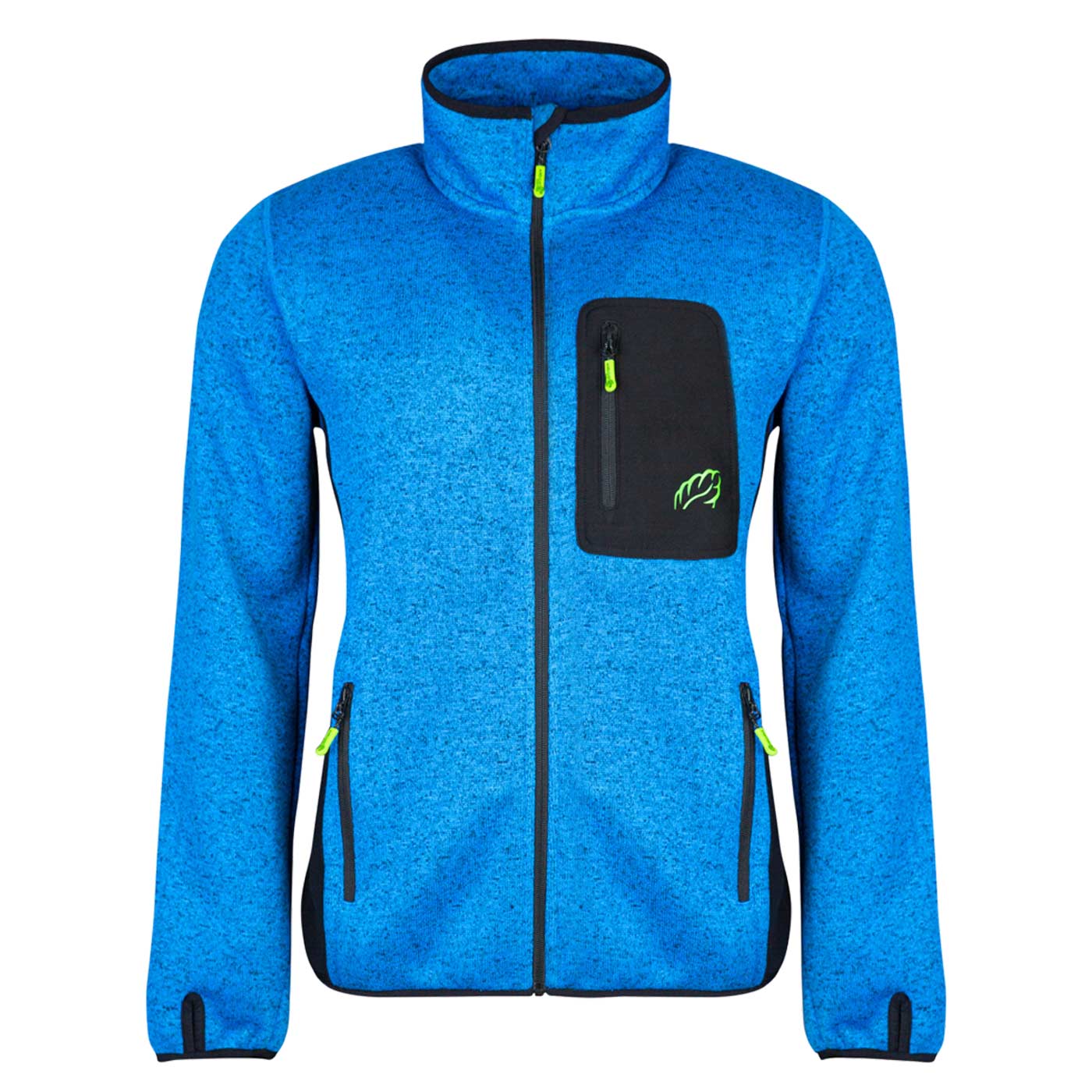 Kudu Plus blaue Fleecejacke mit schwarzer Brusttasche und Reißverschlüssen an den Seiten
