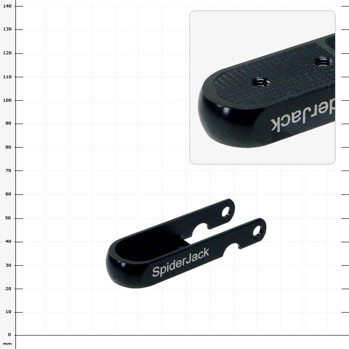 SpiderJack 2.1 Schale, schwarze Metallhalterung mit zwei Löchern und Schriftzug SpiderJack auf der Seite