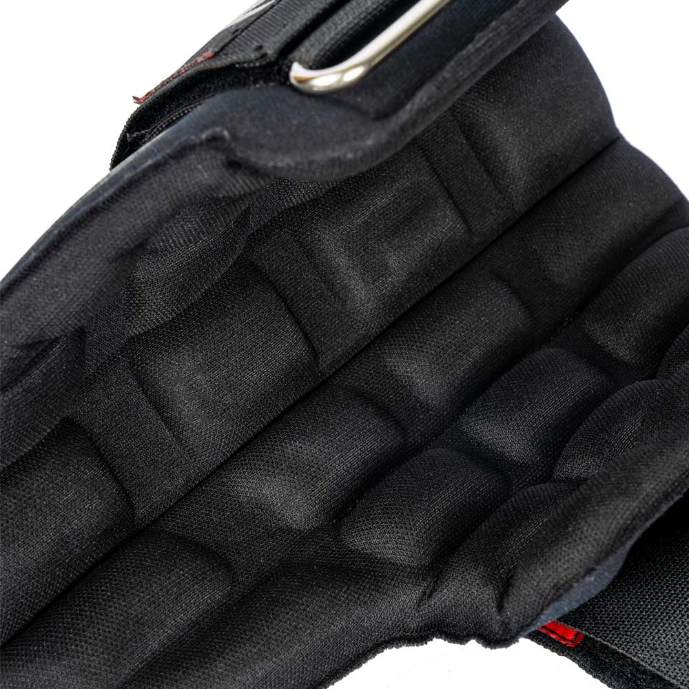 Distel Polster Velcro schwarzes, gepolstertes Textilmaterial mit sichtbarer Naht und Metallclip