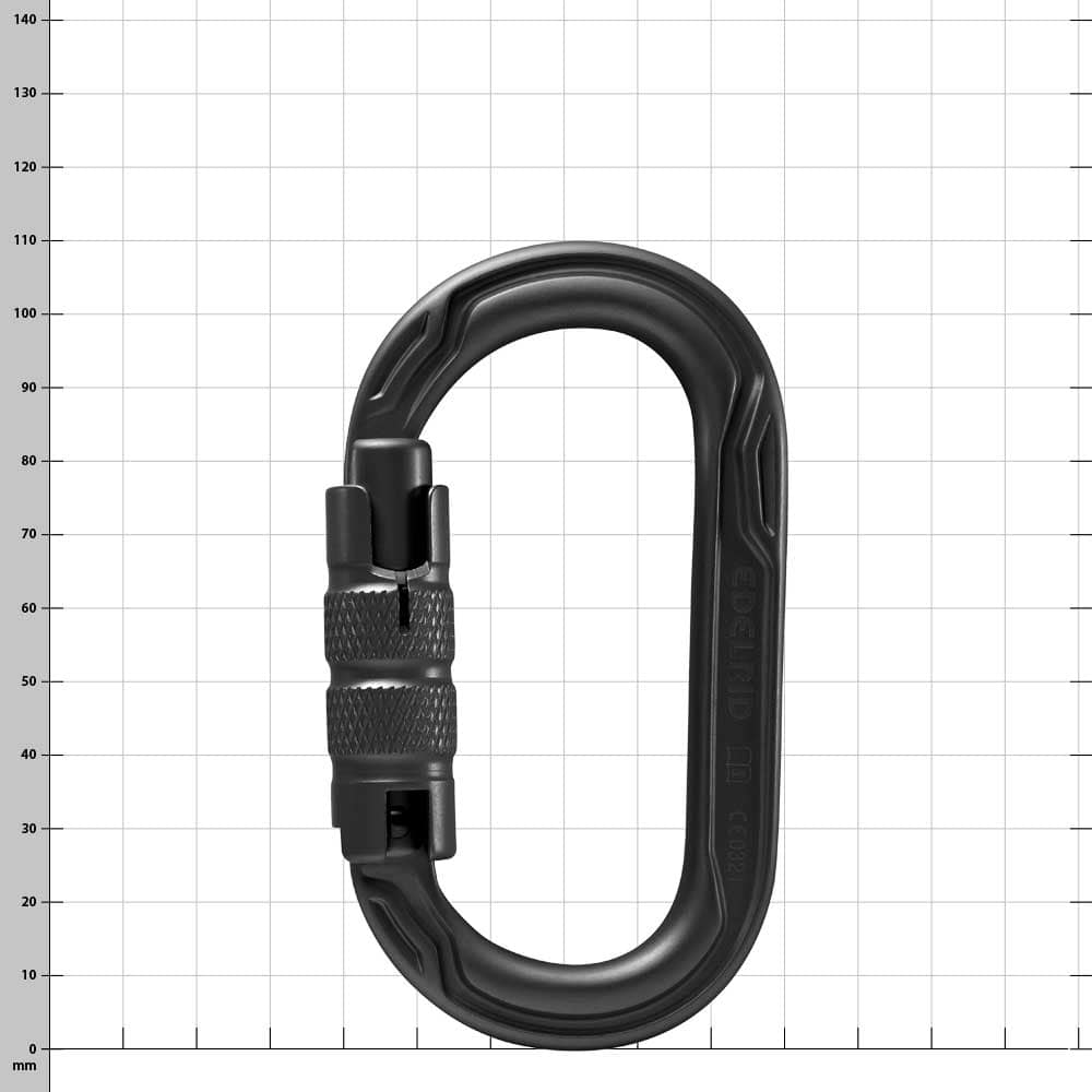 Oval Power 2500 Triple Karabiner in schwarzer Farbe mit ovaler Form und Schraubverschluss