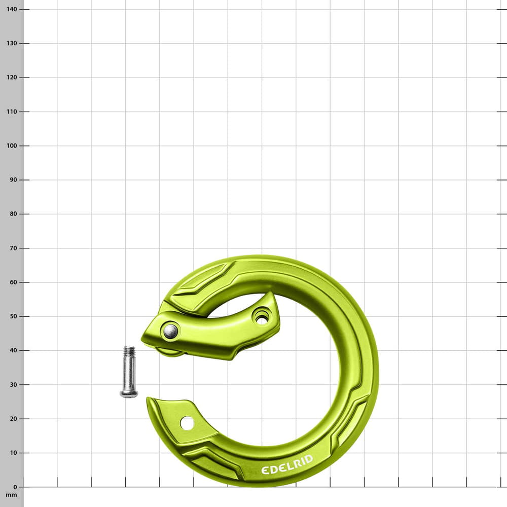 Edelrid Cupid Karabiner in Grün geöffnet mit Schraube daneben