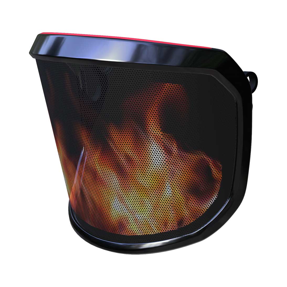 PROTOS® Visier Special Edition mit schwarzem Rahmen und Flammendesign auf dem Visier von schräg rechts