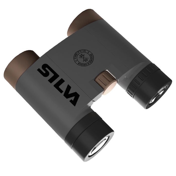 Fernglas Silva Epic 10 in Grau und Schwarz mit braunen Okularen und mittiger Fokussierung